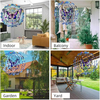 Metal Wind Spinners Outdoor Hanging Wind Spinner for Yard and Garden Decor for Outside-12In 3D Stainless Steel Butterfly Wind Chime Gifts for Women Mom