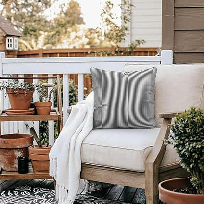 LVTXIII Outdoor Throw Pillows 20x20 Patio Waterproof Square Pillows with Piping Fade Resistant Accent Pillow for Spring Summer Garden Decoration, Set of 2, Strip Grey