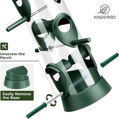 Kingsyard 2 Pack Tube Bird Feeder for Outdoors Hanging, Removable Base and Perch, 6 Feeding Ports - Easy to Clean, Premium Hard Plastic, Attracting for Finches Cardinals (Green)