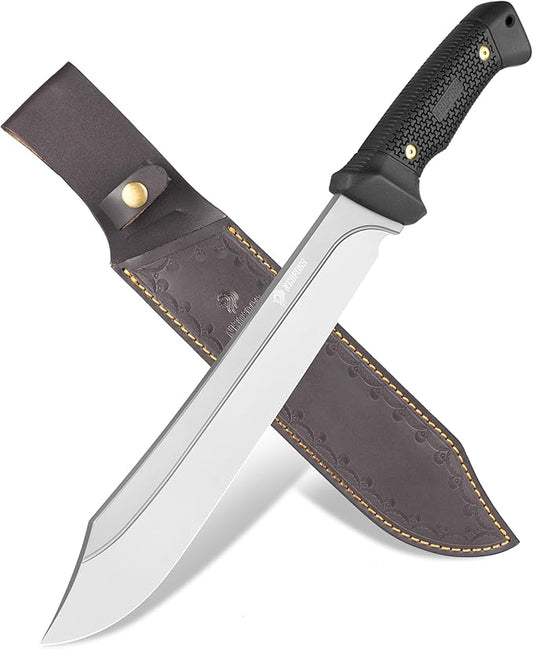 NedFoss 16" Survival Machete with Sheath, D2 Steel 0.22" Thick Full Tang Blade Machete Knife with Flat Grinding, Machete for Cutting Trees, for Yard Work, Clearing Brush with TPE Handle