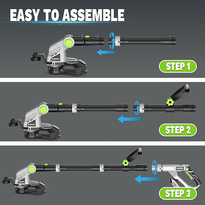 Weed Wacker Cordless 20V 12'' Electric Weed Eater with Auto Line Feed, 2.0Ah Battery and Fast Charger, 6 x Replacement Line, Battery Powered String Trimmer for Lawn Care, GrassTrimmer (AD-ST-001.1)