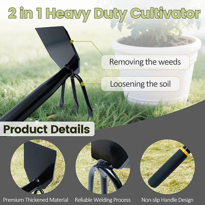 2 Pcs Garden Tool Set, Heavy Duty 2 in 1 Garden Hoe and V-Shaped Garden Trowel, Durable Gardening Hand Tools for Weeding, Loosening Soil, Transplanting