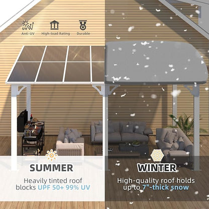 AECOJOY 14' x 8' White Gazebo Outdoor Pergola for Patio, Hard Top Lean to 8x14 Gazebo Shelter Pergolas and Gazebos Clearance with Patio Roof, Large Wall-Mounted Heavy Duty Awnings for Patio