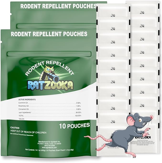 Extra-Strength Mouse Repellent Pouches with Cinnamon/Cornmint Oils, (20 Pouches) Natural Rodent Repellent, Indoor & Outdoor Mice Repellent, Safe for Pets and Kids
