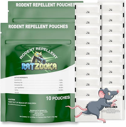Extra-Strength Mouse Repellent Pouches with Cinnamon/Cornmint Oils, (20 Pouches) Natural Rodent Repellent, Indoor & Outdoor Mice Repellent, Safe for Pets and Kids