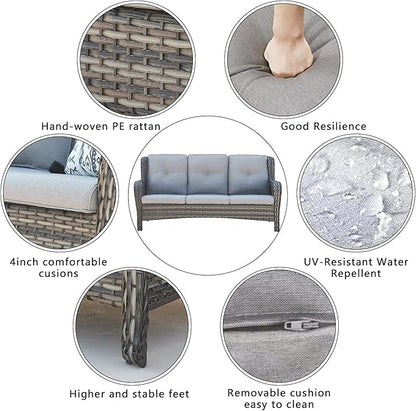 HUMMUH Outdoor Furniture Patio Furniture Set 7 Pieces Wicker Outdoor Sectional Sofa with Swivel Rocking Chairs,Patio Ottomans,Coffee Table,Side Table