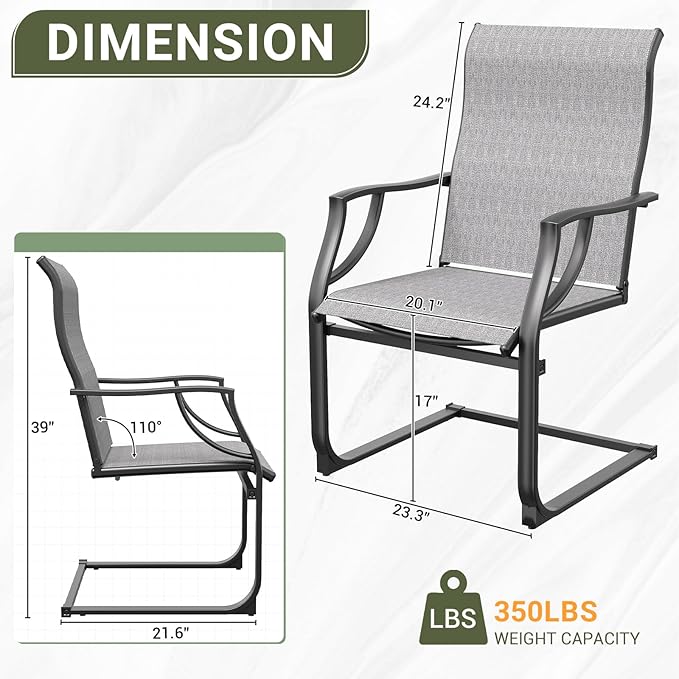 Amopatio Patio Chairs Set of 4, Outdoor Porch Chairs for All Weather, Breathable Garden Outdoor Dining Chairs for Backyard Deck, Grey & White