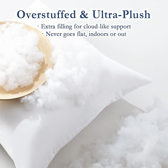 puredown® 16x16 Outdoor Pillow Inserts, Set of 2, Fluffy Soft Waterproof Down Alternative Square Form Sham Stuffer for Porch Swing Sofa Couch Cushion Patio Furniture