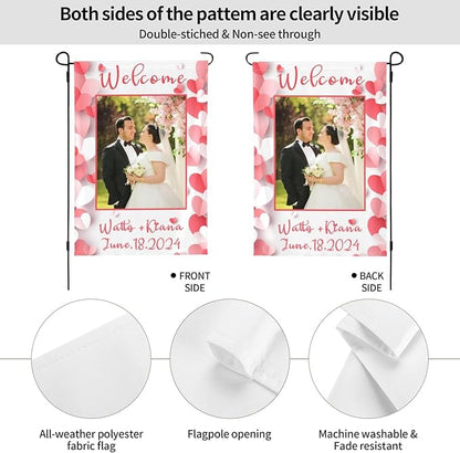 Custom Wedding Garden Flag Personalized Garden Flags Add Photo Name Date Decoration Banner For Ceremony Party Bridal Shower Memorial Anniversary (Custom Wedding Flags 1, 28x40(in))