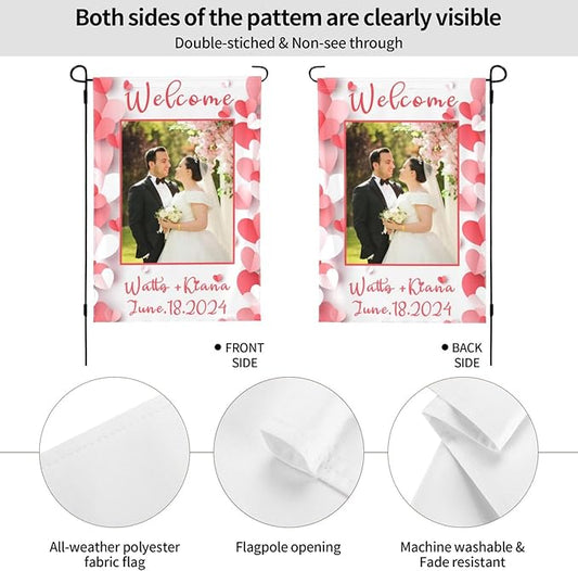 Custom Wedding Garden Flag Personalized Garden Flags Add Photo Name Date Decoration Banner For Ceremony Party Bridal Shower Memorial Anniversary (Custom Wedding Flags 1, 28x40(in))