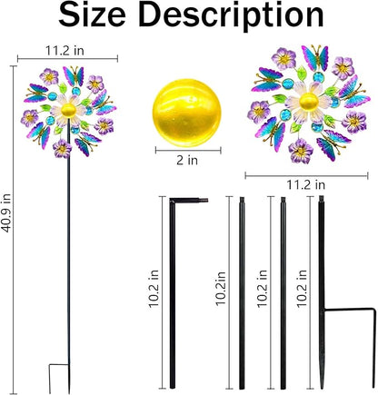 40" Solar Butterfly Wind Spinners Garden Stake, Solar Wind Sculpture Yard Art Decorations for Lawn,Patio&Yard & Garden Decor, Metal Whirligigs Wind Spinners Outdoor
