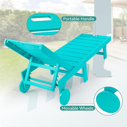 Outdoor Chaise Lounge Chairs Set of 2, 2-Piece, 26.8” Super Wide Lounge Chair Outdoor, HDPS Pool Chairs with 5 Positions, Patio Lounge Chair with Wheels for Pool,Lawn,Backyard, Aruba Blue