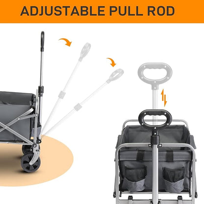 Collapsible Beach Wagon with Big All-Terrain Wheels for Sand, Grocery Shopping, Park Picnic, Camping, Beach Trip