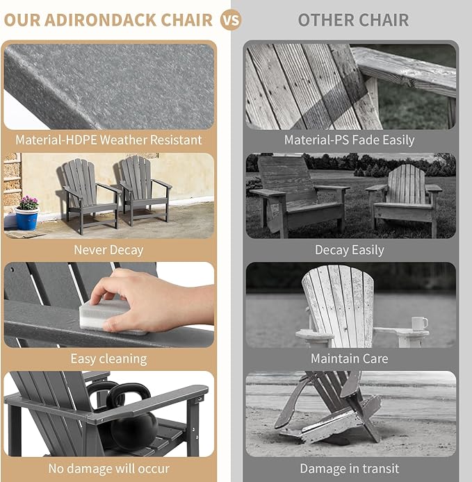 Stackable Adirondack Chairs Set of 2, Space Saving HDPE All-Weather Fire Pit Chair for Outdoor Lawn Porch Deck