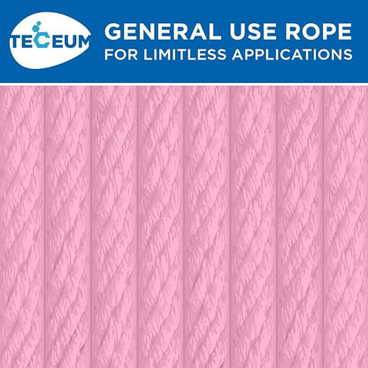 TECEUM Cotton Rope 3/16” (5 mm) – 50 FT – Strong All-Purpose Braided Rope – Natural Cotton – for Crafting, Сamping, Clothes Line, DIY, Indoor & Outdoor Use – Pink