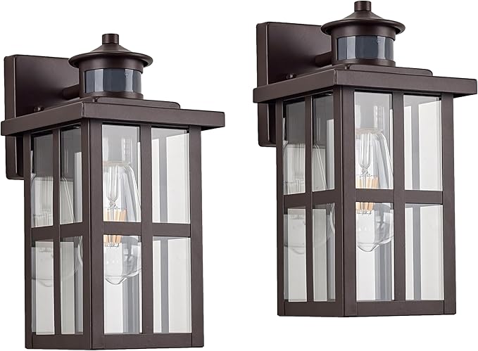 MICSIU Outdoor Porch Lights Motion Sensor 2 Pack, Bronze Dusk to Dawn Exterior Lighting Fixtures, 11.75 Inch Outside Light Fixture for House Front Porch Garage