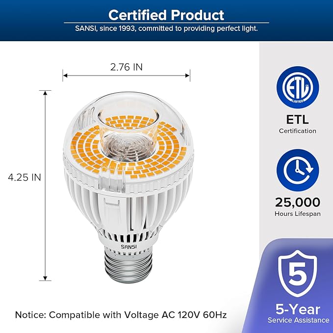 SANSI 300W Equivalent A19 LED Light Bulb, 4500 Lumens 3000K Light Bulbs, Non-Dimmable E26 LED Bulb with Ceramic Technology, 22.5 Years Lifetime, 30W Power Energy Saving for Home Workspace