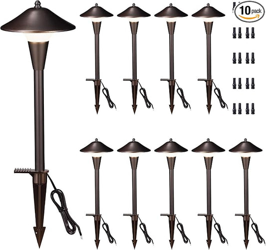 Outdoor Low Voltage Pathway Light - 5CCT Adjustable Walkway Lights LED, 12V Landscaping Pathlights, Mushroom Shape Driveway Lighting Waterproof IP65 ORB Aluminum for Sidewalk Lawn (10 Pack)