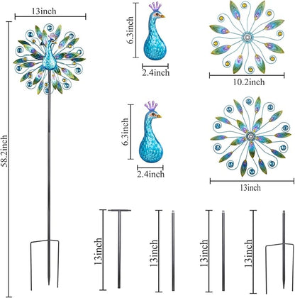 Stargarden 58 Inch Peacock Wind Spinner-Double Wind Sculpture Metal Windmill for Garden Patio Yard Decor