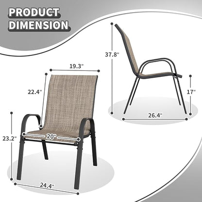 Patio Dining Chairs Set of 4, Outdoor High Stacking Chairs for All Weather, Breathable Seat Fabric and Alloy Steel Frame for Backyard, Porch, Garden (Brown)