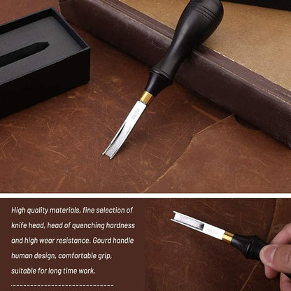 Leather Edge Beveler Tool, French Skiver, 6mm Wide Mouth Leather Edge Trimmer Skiving Crafting Tools with Wooden Handle for DIY Craft