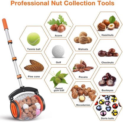 TARSHYRY Large Nut Gatherer Rolling Nut Harvester Ball Picker,Adjustable Lightweight Rolling Nut Collector Manual Ball Gatherer Multifunctional Garden Picker Tool for Walnut Chestnut Fruits