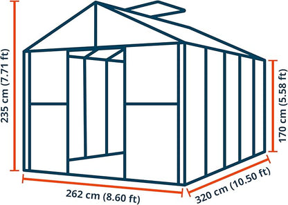 Greenhouse Rubin 5 Aluminum Frame 8.6 x 10.5 ft with Approx. 10 mm Polycarbonate Panels