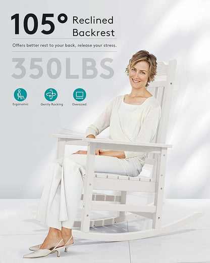 SERWALL Outdoor Rocking Chair Set of 6, Patio Rocking Chair Sets, HDPE Rocking Chair for Adults, White