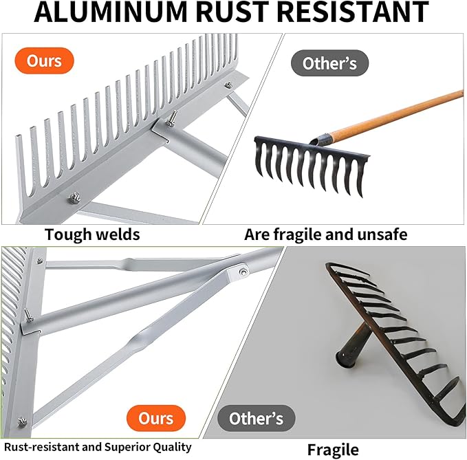 24 inches Head Aluminum Landscape Rake Landscape Rake with 104 inches Long Handle for Loosening Soil Lawn Care Weeding Lake Garden (24" Handle)