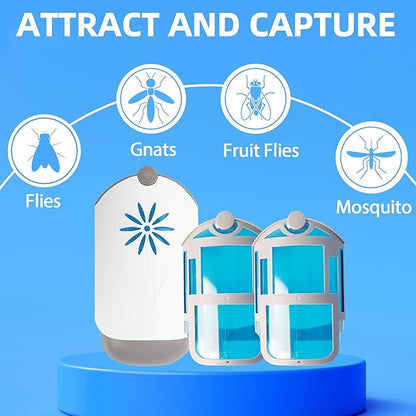 Flying Insect Trap Indoors, Gnat Killer Indoor Captures Fruit Flies, Mosquito and Gnats, Gnat Traps for House Indoor (1 Plug-in Base + 2 Cartridges)