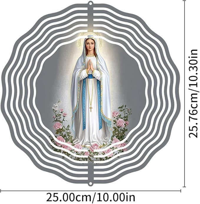 Virgin Mary Prayer Wind Spinner, Metal Wind Spinners Outdoor Indoor, Virgin Mary Cross Hanging Garden Decor for Outside, Stainless Wind Spinners for Yard and Garden 10 inch 3D (25.76X25 CM)