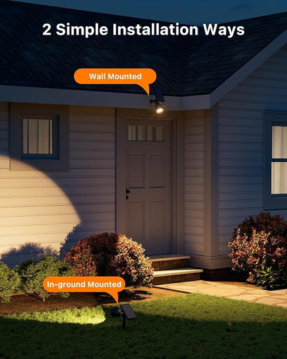 4 Pack Solar Powered Sunset Landscape Spotlights Outdoor Waterproof for Tree, House, Statue, Sign Spot Lights for Outside Yard, Garden, Lawn, Path, Walkway with Independent Uplight & Panel, Warm White