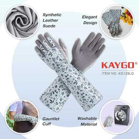 KAYGO Gardening Gloves for Women Long Sleeve, Light Protective Gloves for Yard and Outdoor Work, Best Garden Gifts for Gardener,Gray,Large