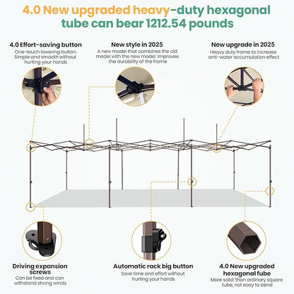 COBIZI 10x30 Heavy Duty Pop Up Canopy with 8 Sidewalls and Hexagonal Legs, Easy up Tent for Parties, Wedding and Commercial, Outdoor Canopy with Carry Bag, Sand Bags, Waterproof & UPF50+ (Khaki)