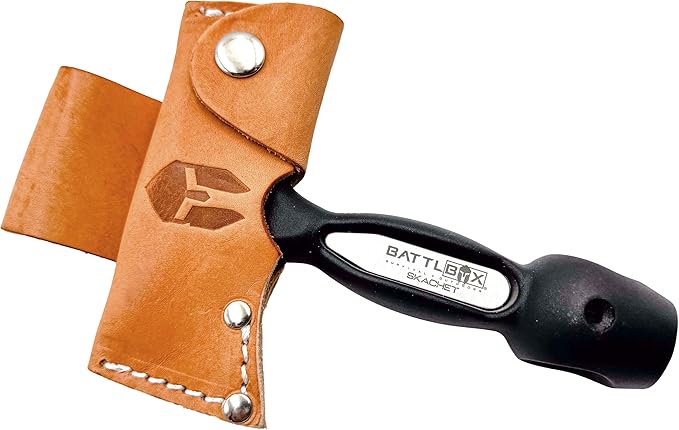 BATTLBOX Skachet Axe Head Skinner Hammer Hatchet Vintage Survival Tool - 3.5in Carbon Steel Blade Edge - Genuine Leather Sheath, Belt Loop - Bushcraft Outdoor Survival Ax Skatchet