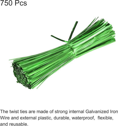 MECCANIXITY Foil Twist Ties 7" 18cm Metallic Plastic Closure Tie for Tying Bread, Candy, Cookies, Gift Bags Arts Crafts Ties Green Pack of 750