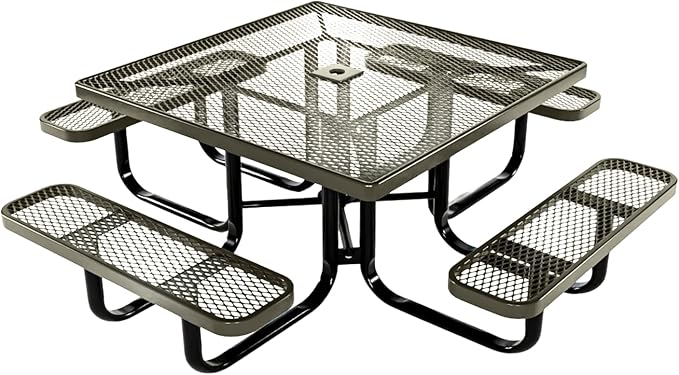 COATEDOUTDOORFURNITURE Heavy-Duty Portable Outdoor Kids Table with Umbrella Hole, Expanded Metal Kids Picnic Table, Commercial-Grade, Made in America (46 in, Square, Childrens, Textured Gold Vein)