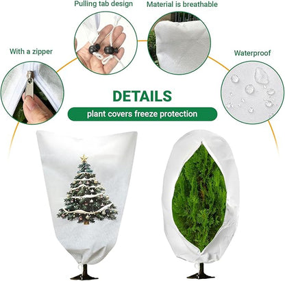 2-Pack Plant Covers Freeze Protection,23" W x 31" L Thick Frost Cloth with Christmas Element, Tree Wrap for Winter with Zipper Drawstring Protect Your Plants