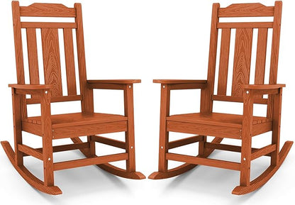 SERWALL HDPE Rocking Chair Set of 2, All Weather Patio Rocking Chair, HDPE Poly Rocking Chair for Adults, Heavy Duty Front Porch Rocker, Orange