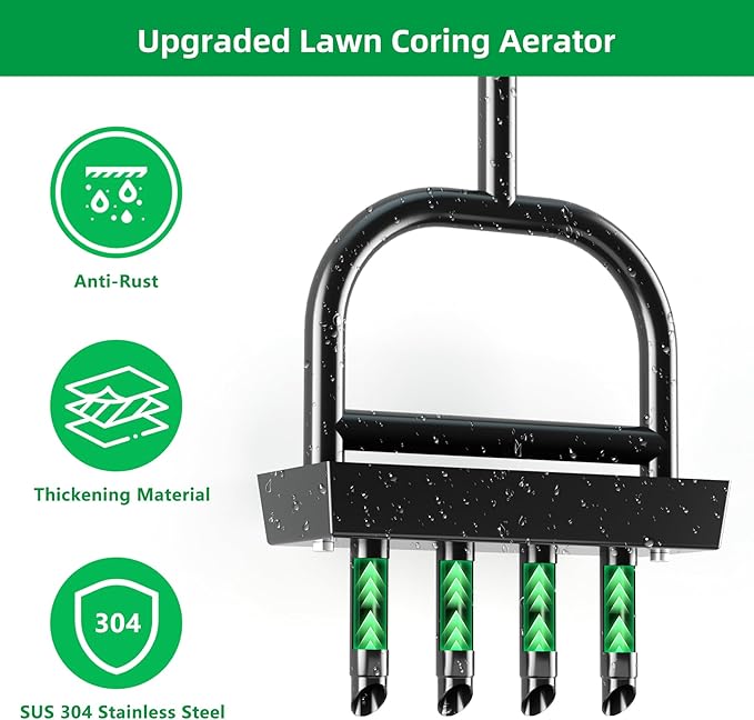Lawn Aerator Coring Tool with Soil Core Storage Tray,4 Tine Stainless Steel Manual Garden Plug Aerator for Yard Grass,Lawn Coring Aeration for Soil Aeration,Lawn Care Cleaning,Compacted Soil(Black)