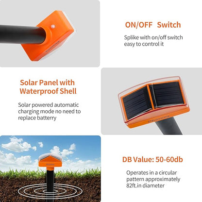 Solar Mole Repellent, 4 Pack Gopher Sonic Spikes, Waterproof Rodent Deterrent Devices to Get Rid of Moles in Your Yard Garden Lawn Home Outdoor