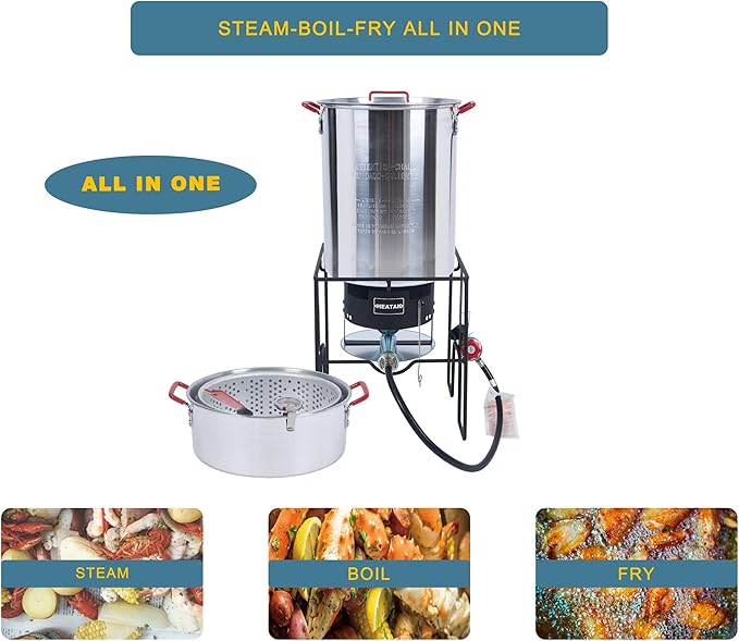 30 Qt Turkey Fryer & 10 Qt Fish Fryer Combo Kit with CSA Approved 50,000BTU Burner with 10PSI Regulator
