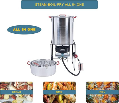 30 Qt Turkey Fryer & 10 Qt Fish Fryer Combo Kit with CSA Approved 50,000BTU Burner with 10PSI Regulator