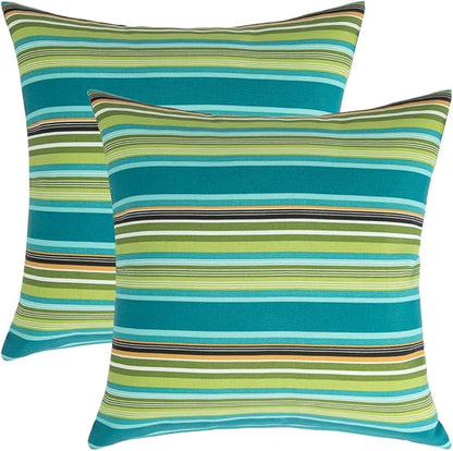 Outdoor Throw Pillows Water Resistant 18x18 inch,Decorative Throw Pillow with Insert Set of 2,Hidden Zipper Headrests for Patio Furniture Sofa Couch Chair(Green Stripe)