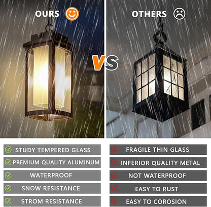 JYZ Dusk to Dawn Outdoor Hanging Light, Exterior Pendant Lantern Dusk Till Dawn, Modern Contemporary Indoor Outdoor Chandelier Lamp Ceiling Mount for Front Porch Entry Gazebo Patio Garden Pergola