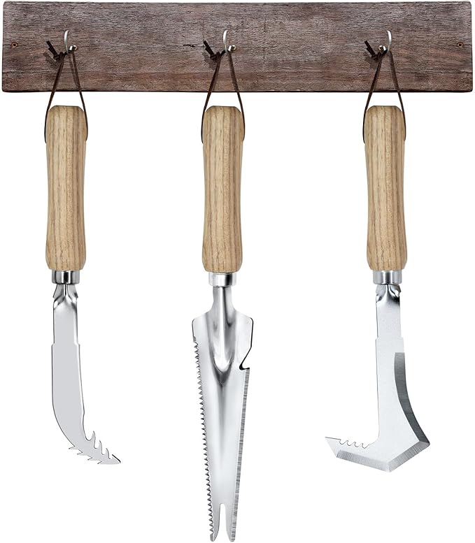 Jardineer Weed Puller Tools Set, 3 Pack Hand Crack Weeder, Stainless Heat Treated Steel Weed Root Remover with Ergonomic Handle, Multi-Purpose Weeding Tools for Lawn Garden Patio & Yard