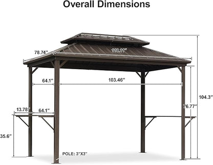 PURPLE LEAF 6.5' X 10' Hardtop Grill Gazebo for Patio Permanent Metal Roof with 2 Side Shelves Deck Yard Tent Aluminum Garden Outside Sun Shade Outdoor BBQ Canopy