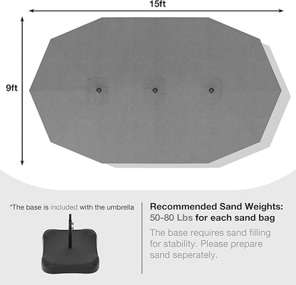 Joyside 15FT Large Patio Umbrella with Base Included, Outdoor Double Sided Umbrella, Rectangle Umbrella with Crank Handle, 12 Sturdy Ribs for Deck, Porch and Pool