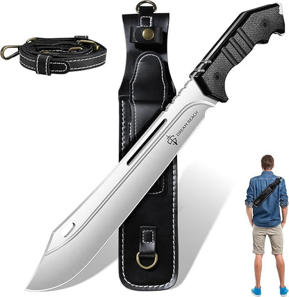 Dream Reach Heavy Duty Machete - Portable Full Tang Outdoor Knife with Sheath Strap for Camping Hiking Gift for Men 9.6 Inches