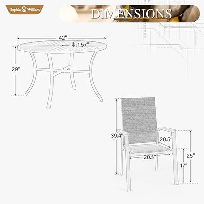 Sophia & William Patio Sets 5 Pieces, Lightweight Aluminum Dining Chairs with 42" Round Metal Dining Table, Stackable and Easy to Move for Lawn Garden Yard Porch (Blue)